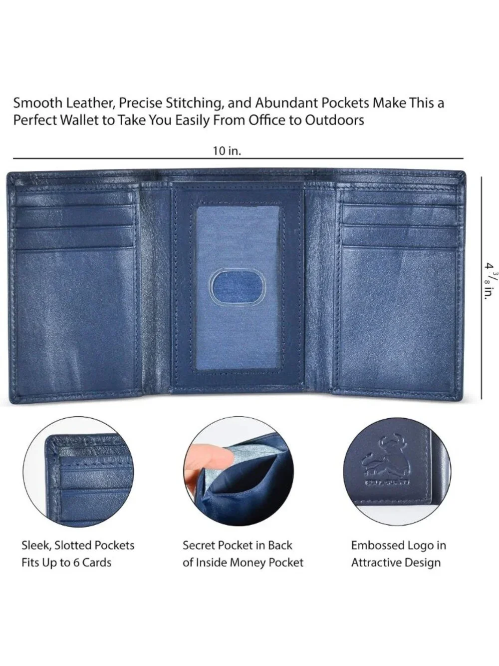 Elegant Trifold Leather Wallet for Men, RFID Blocking, Premium Nappa, Sky Blue